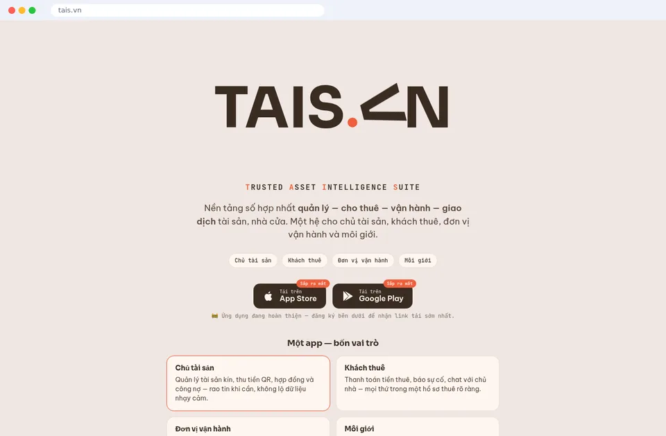 Ảnh chụp trang giới thiệu TAIS.VN – Trusted Asset Intelligence Suite